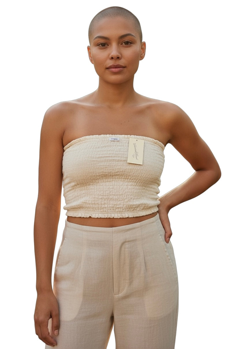 Universal Thread Beige Smocked Bandeau Tube Top – Women’s Strapless Crop Top