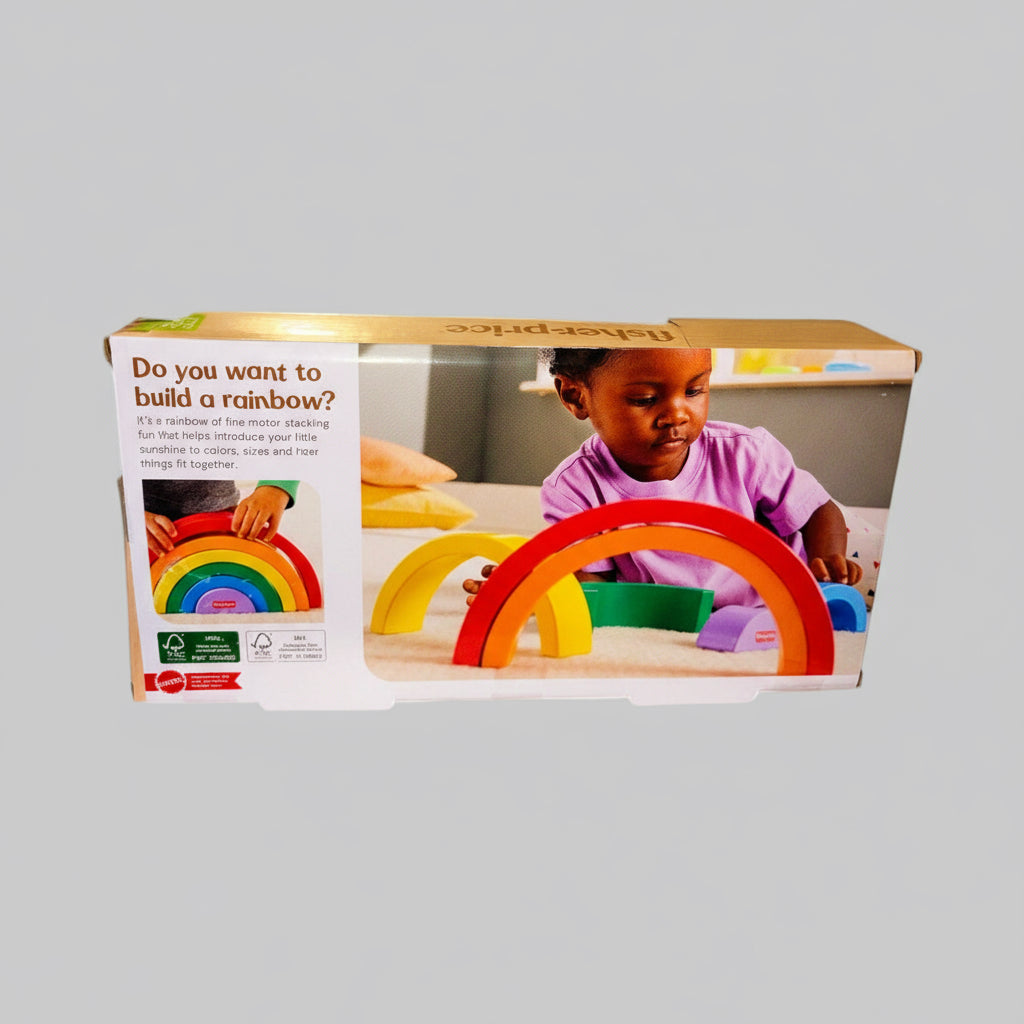 Fisher - Price Wooden Stacking Rainbow Toy – 6 - Piece Montessori Learning Set for Toddlers - Dirty D’s Deals