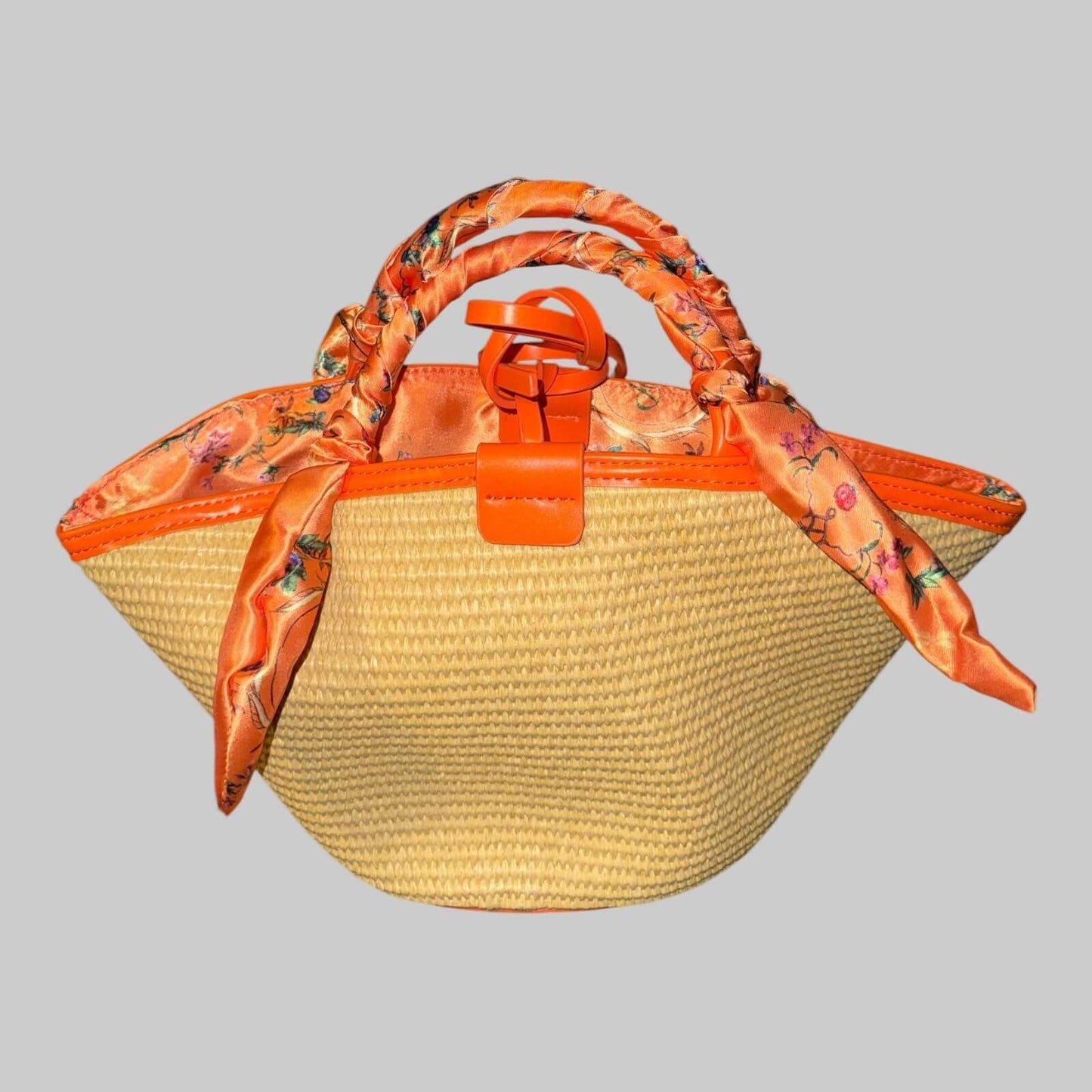 Gilda Paris Straw Handbag with Orange Scarf – Chic Summer Tote Bag for Women - Dirty D’s Deals