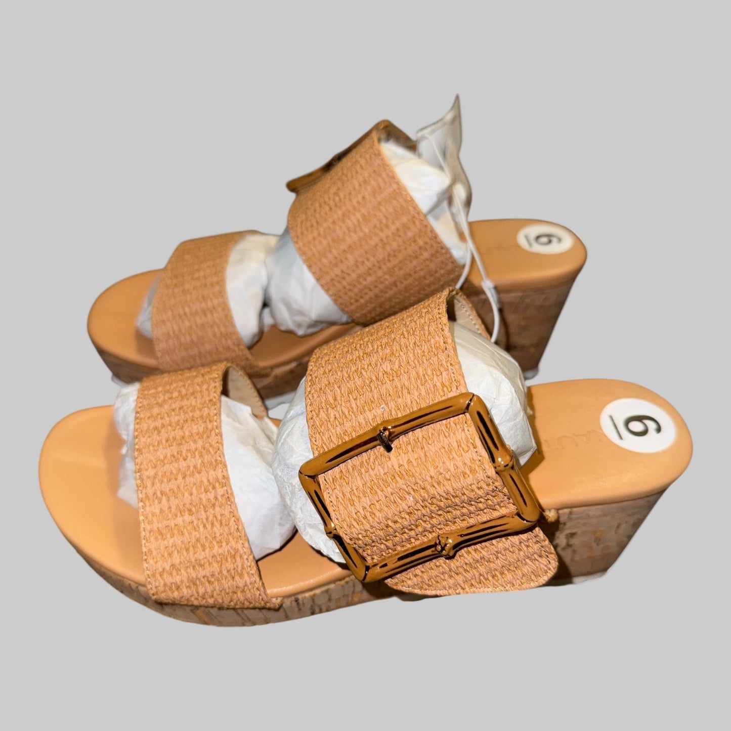 Nautica Women’s Tan Woven Platform Sandals – Double Buckle Espadrille Style - Dirty D’s Deals