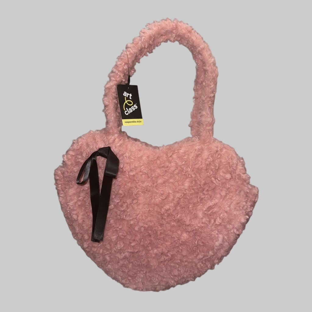 Art Class Heart - Shaped Shoulder Bag – Women’s & Girls’ Pink Sherpa Fashion Purse - Dirty D’s Deals