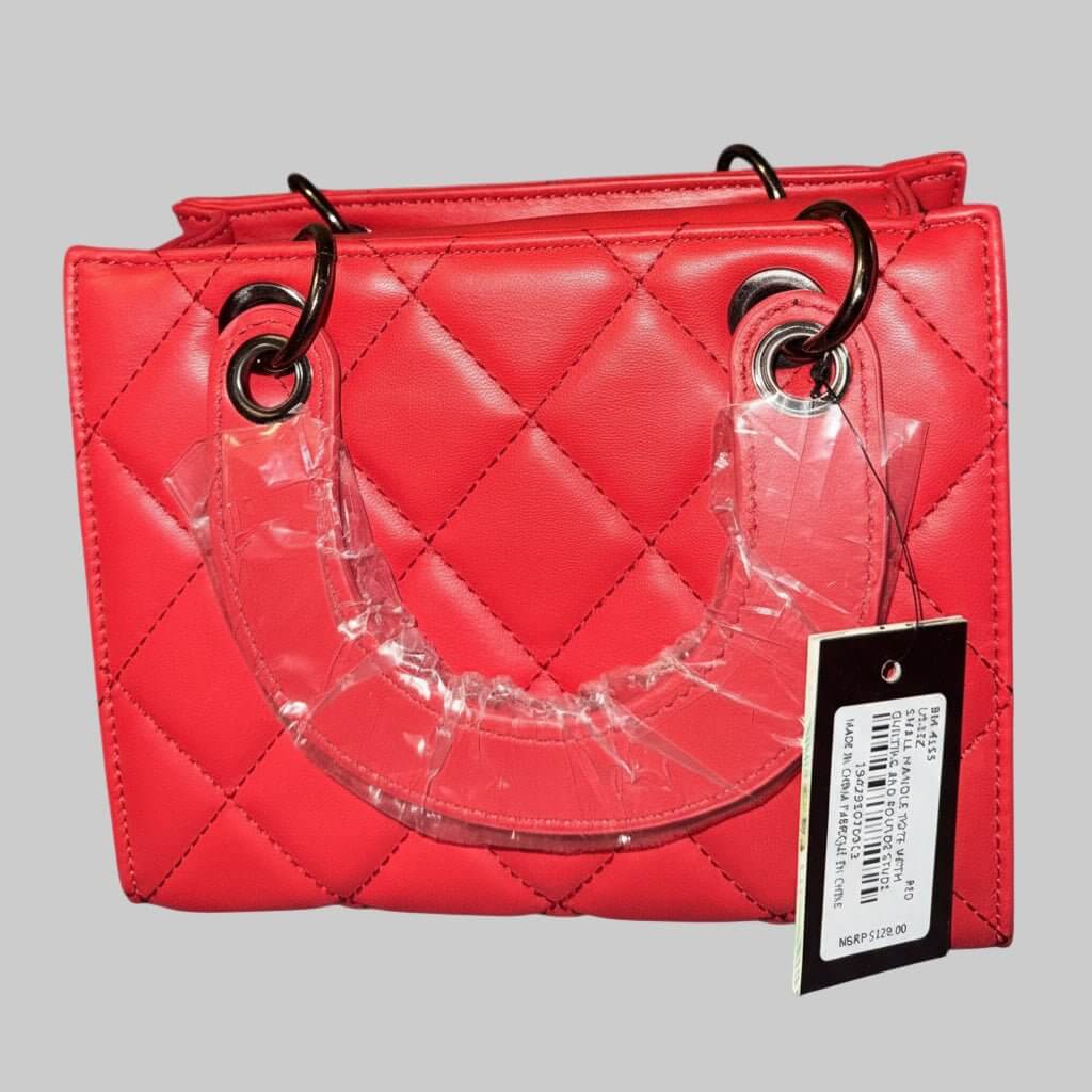 Badgley Mischka Quilted Red Tote – Elegant Designer Handbag for Women - Dirty D’s Deals
