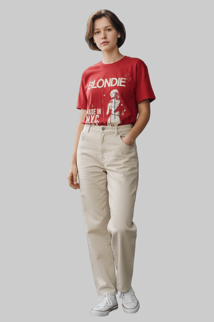 Blondie Made in NYC 1974 Girls’ Graphic T-Shirt – Red Vintage Band Tee (Size L 10/12) - Dirty D’s Deals