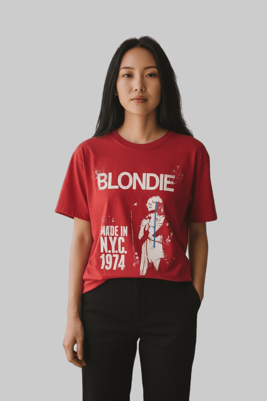 Blondie Made in NYC 1974 Girls’ Graphic T-Shirt – Red Vintage Band Tee (Size L 10/12) - Dirty D’s Deals