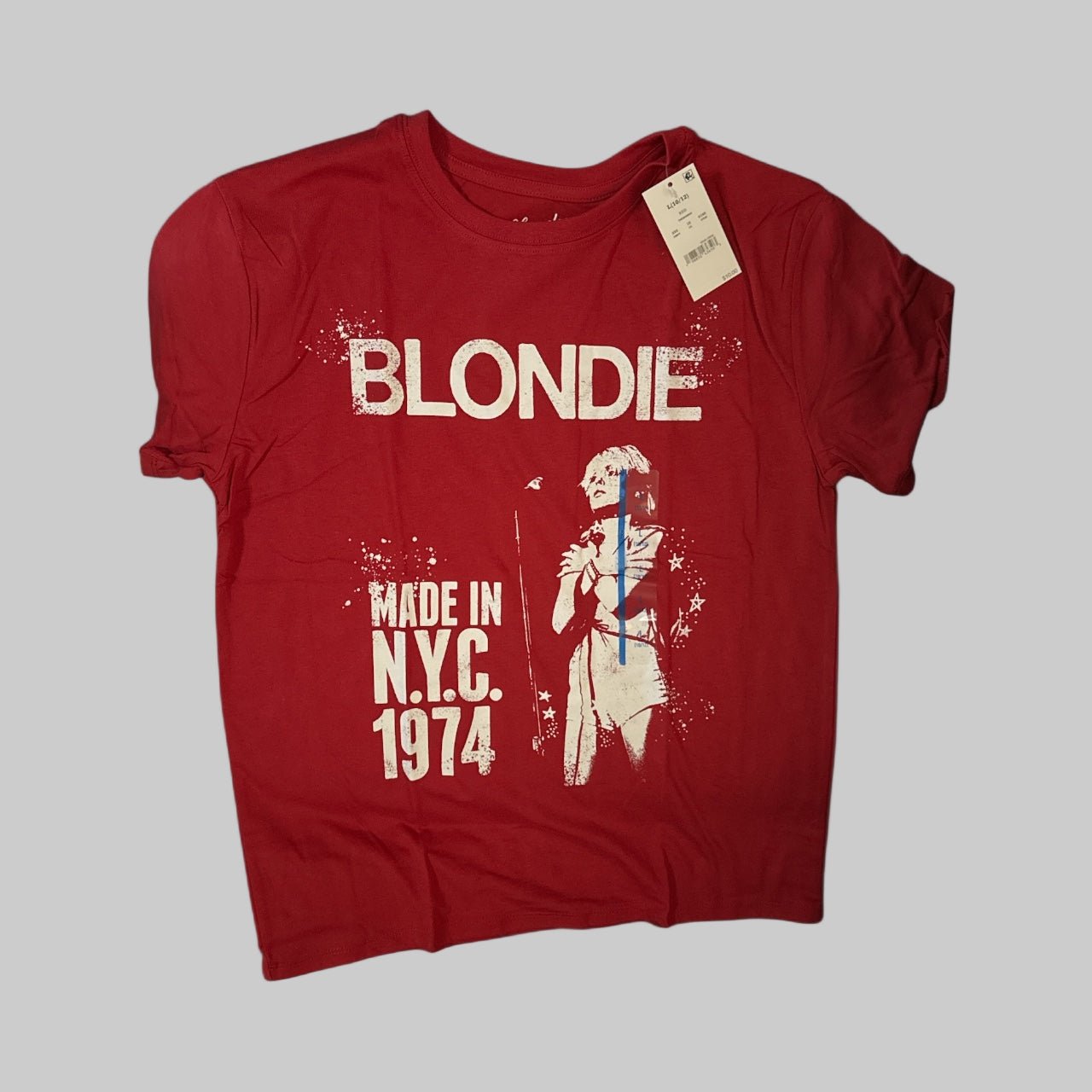 Blondie Made in NYC 1974 Girls’ Graphic T-Shirt – Red Vintage Band Tee (Size L 10/12) - Dirty D’s Deals