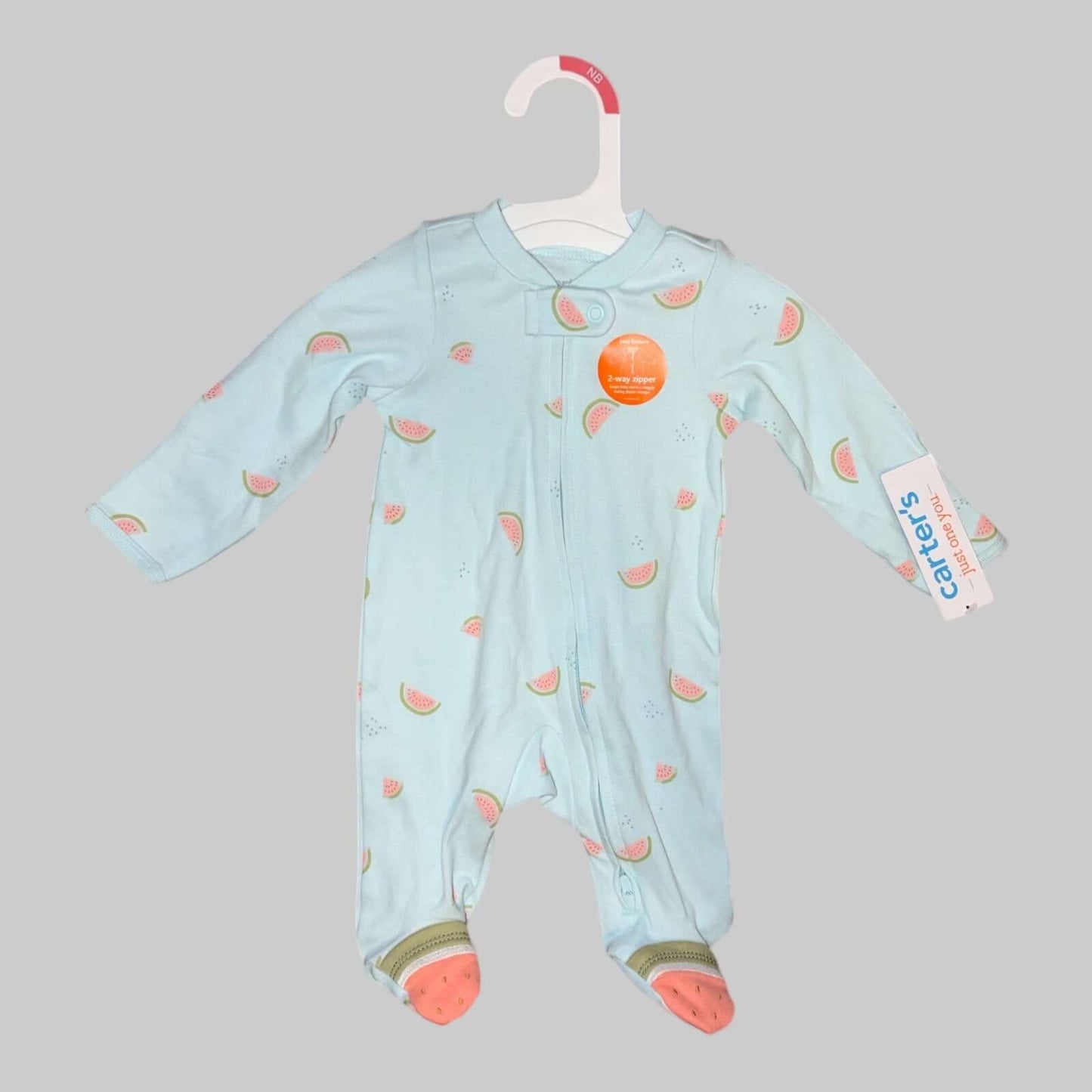 Carter’s Newborn Footed Sleeper – Watermelon Print | 2 - Way Zip Pajamas - Dirty D’s Deals
