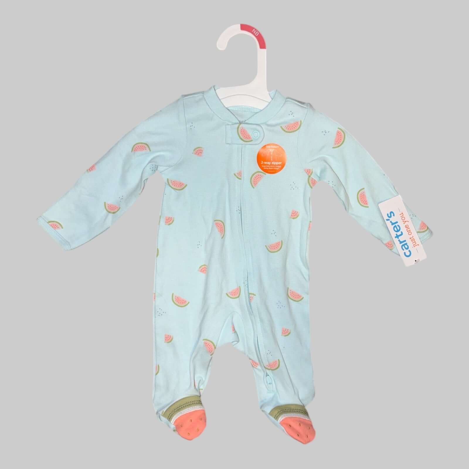 Carter’s Newborn Footed Sleeper – Watermelon Print | 2 - Way Zip Pajamas - Dirty D’s Deals