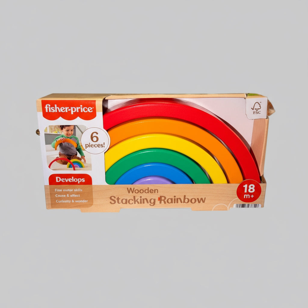 Fisher - Price Wooden Stacking Rainbow Toy – 6 - Piece Montessori Learning Set for Toddlers - Dirty D’s Deals