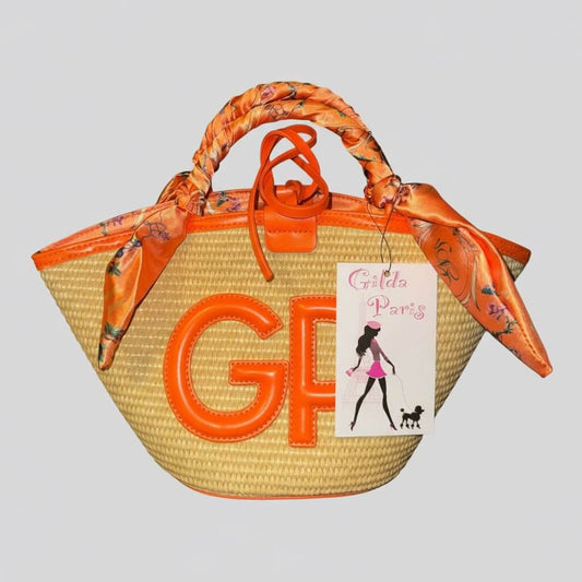 Gilda Paris Straw Handbag with Orange Scarf – Chic Summer Tote Bag for Women - Dirty D’s Deals
