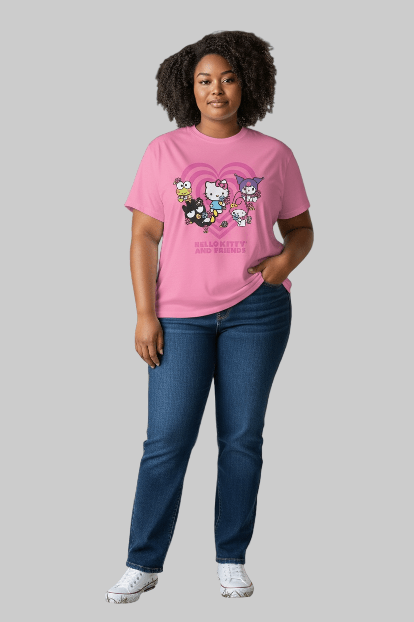 Hello Kitty and Friends Women’s Pink Graphic T-Shirt – Sanrio Characters Tee - Dirty D’s Deals