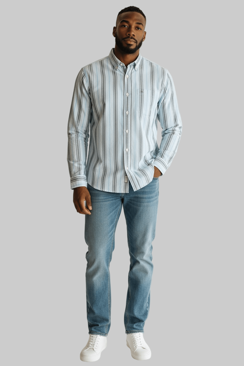 Men’s Blue Stripe Button - Up Shirt – The Every Wear Collection | Slim Fit Medium - Dirty D’s Deals
