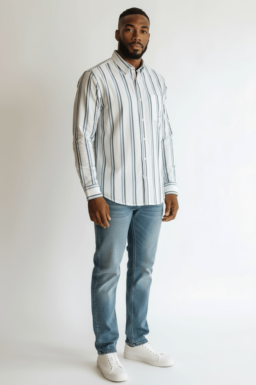 Men’s Blue Stripe Button - Up Shirt – The Every Wear Collection | Slim Fit Medium - Dirty D’s Deals