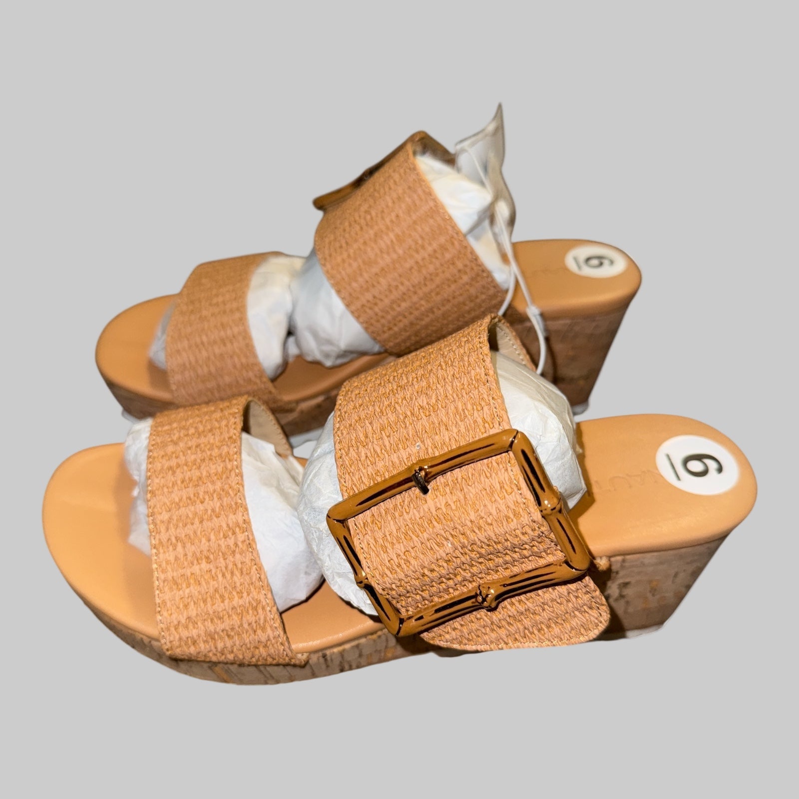 Nautica Women’s Tan Woven Platform Sandals – Double Buckle Espadrille Style - Dirty D’s Deals