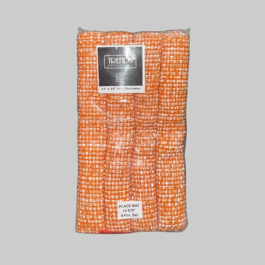 Set of 4 Woven Placemats – Textured Orange Table Mats for Dining & Kitchen Décor - Dirty D’s Deals