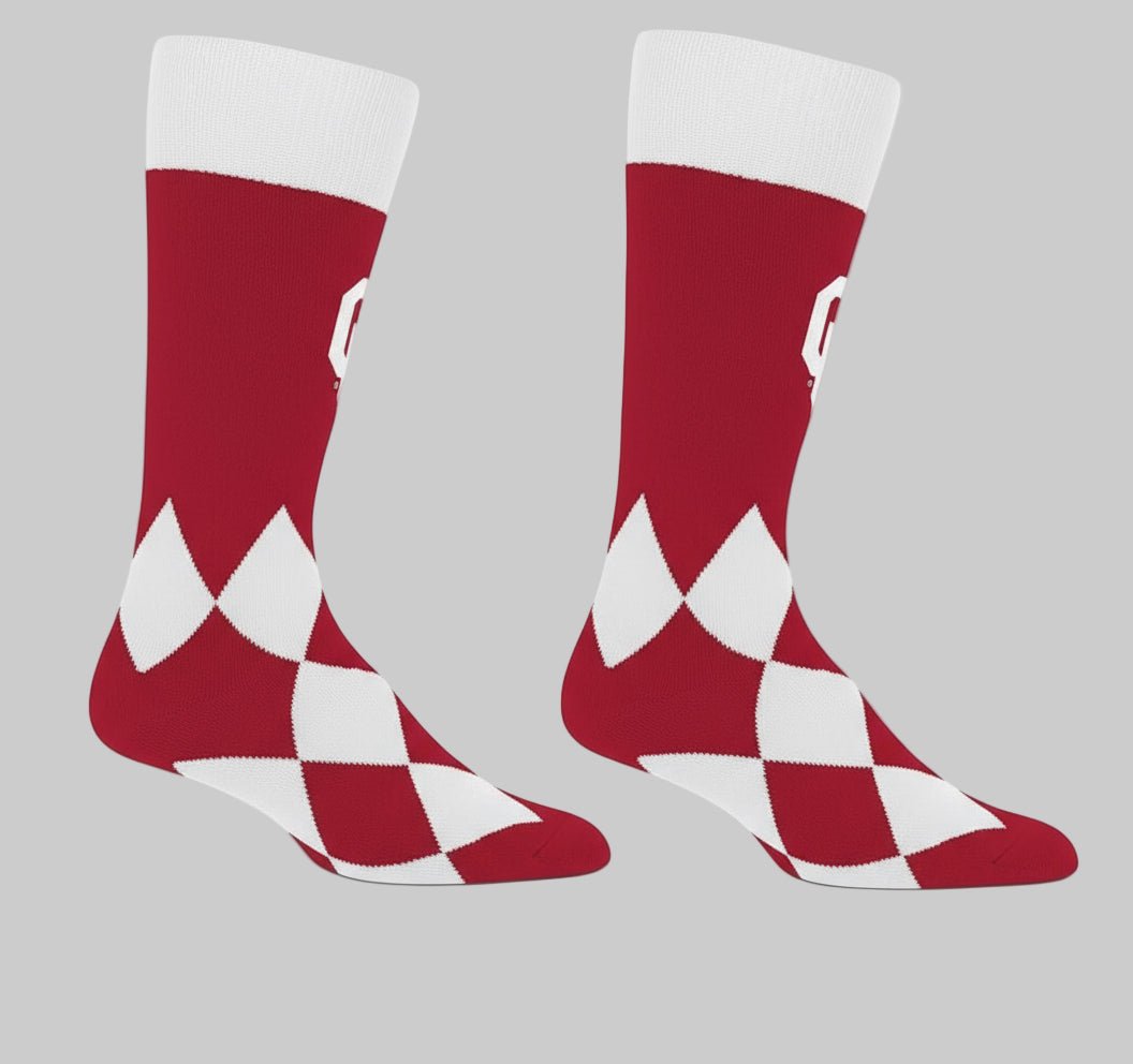 University of Oklahoma Sooners Argyle Crew Socks – Red & White OU Logo Unisex - Dirty D’s Deals