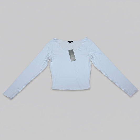 Wild Fable Women’s Light Blue Long Sleeve V - Neck Crop Top – Size Small - Dirty D’s Deals