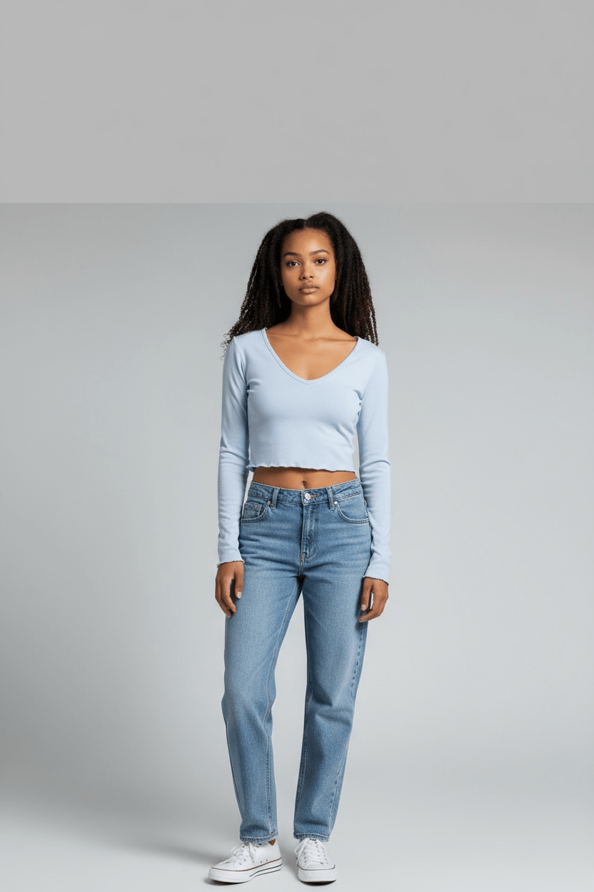 Wild Fable Women’s Light Blue Long Sleeve V - Neck Crop Top – Size Small - Dirty D’s Deals