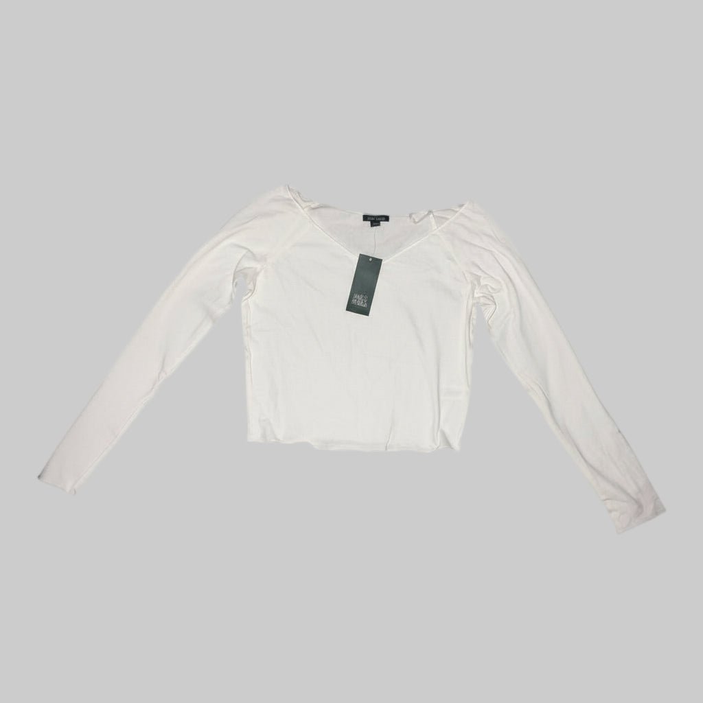 Wild Fable Women’s White Long Sleeve V - Neck Crop Top – Size Medium - Dirty D’s Deals