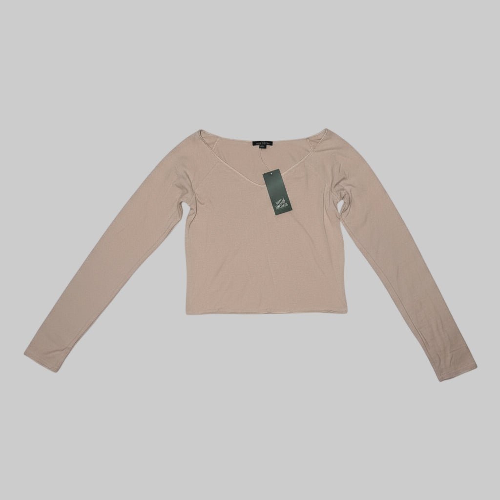 Women’s Ribbed Long Sleeve Crop Top – Wild Fable Beige | Size Small - Dirty D’s Deals
